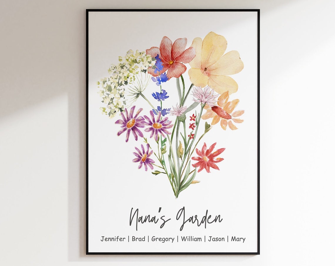 Custom Family Flower Bouquet Birth Month Flower Art Birth Flower Family Bouquet Birth Month Flower Art Custom Birth Month Flower Print