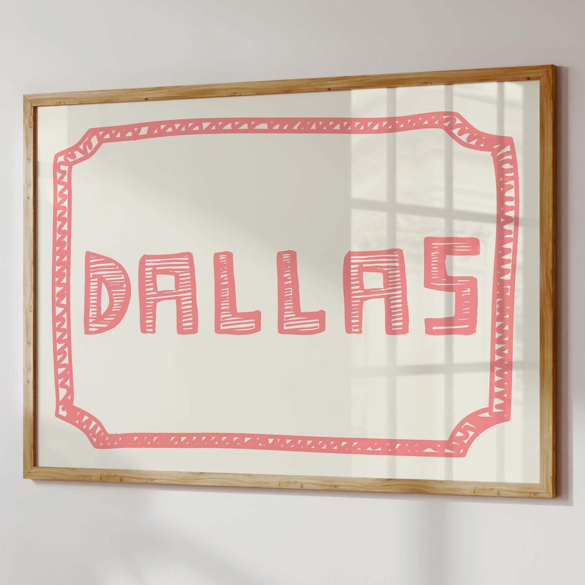 Dallas Texas Preppy Pink Hand Drawn City Name Typography Poster