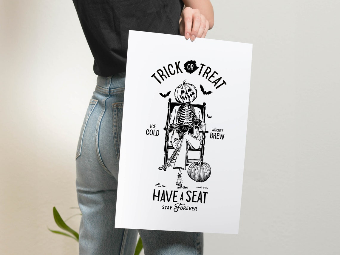 Trick or Treat Halloween Skeleton Pumpkin Coffee Kitchen Party Poster - Image 2