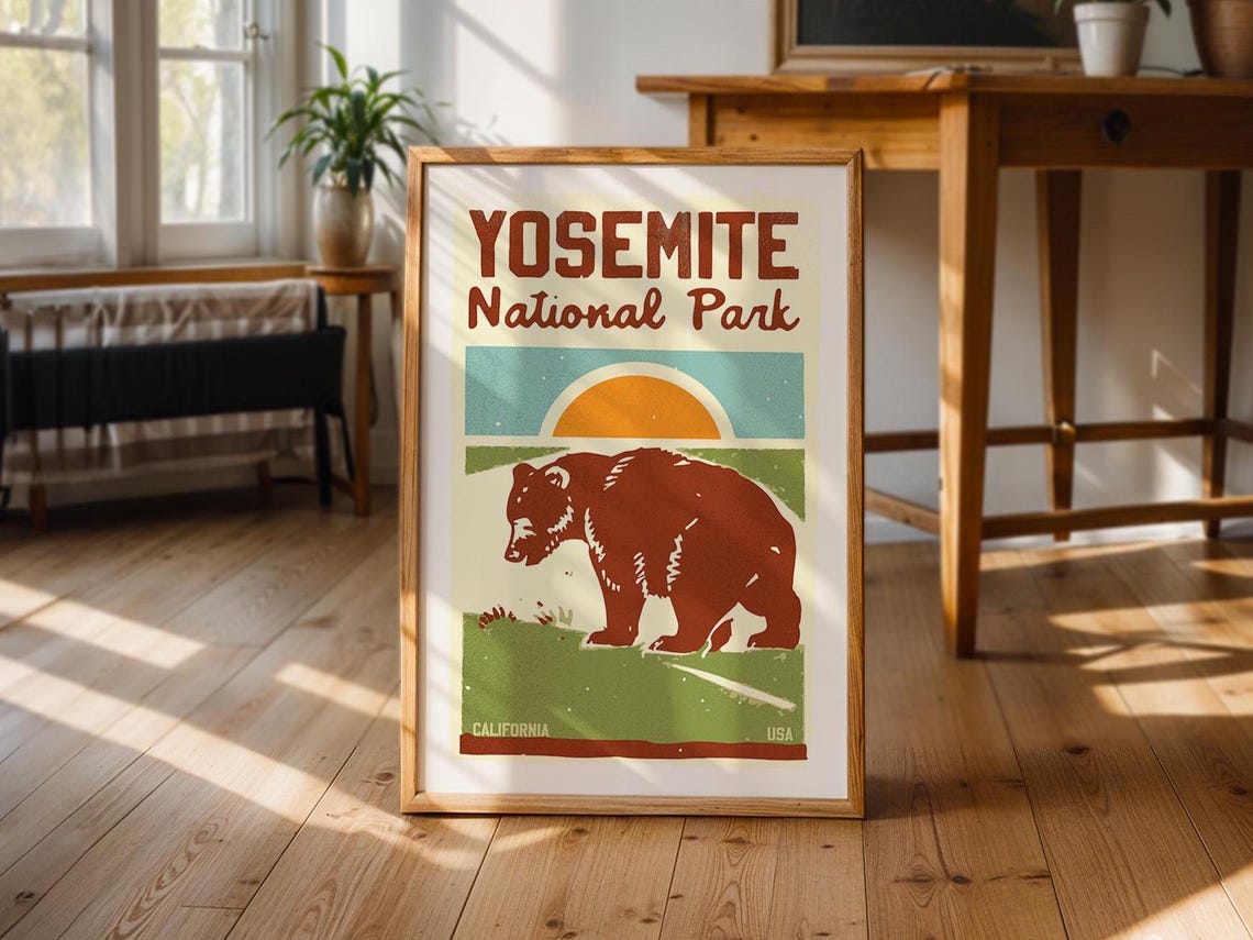 Yosemite Travel Print Retro Yosemite Art California Wall Art United States Travel Poster National Park Gift For Friend Outdoorsy Wall Decor - Image 3