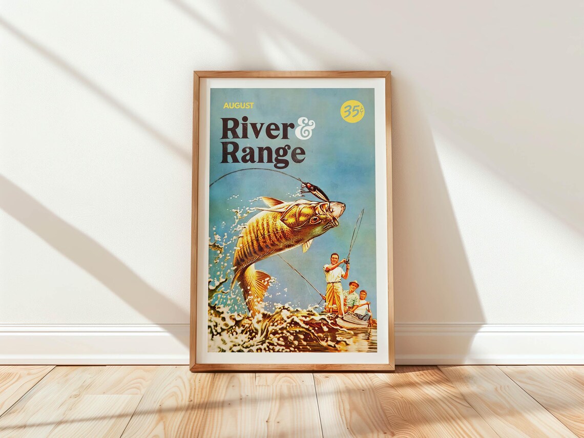 August River and Range Vintage Bass Fishing Magazine Cover Poster