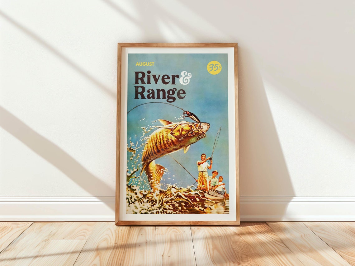 Retro Fishing Art Print Bass Fishing Gift For Fisherman Wall Decor Fishing Poster Angler Artwork Outdoorsy Wall Art Fishing Dad