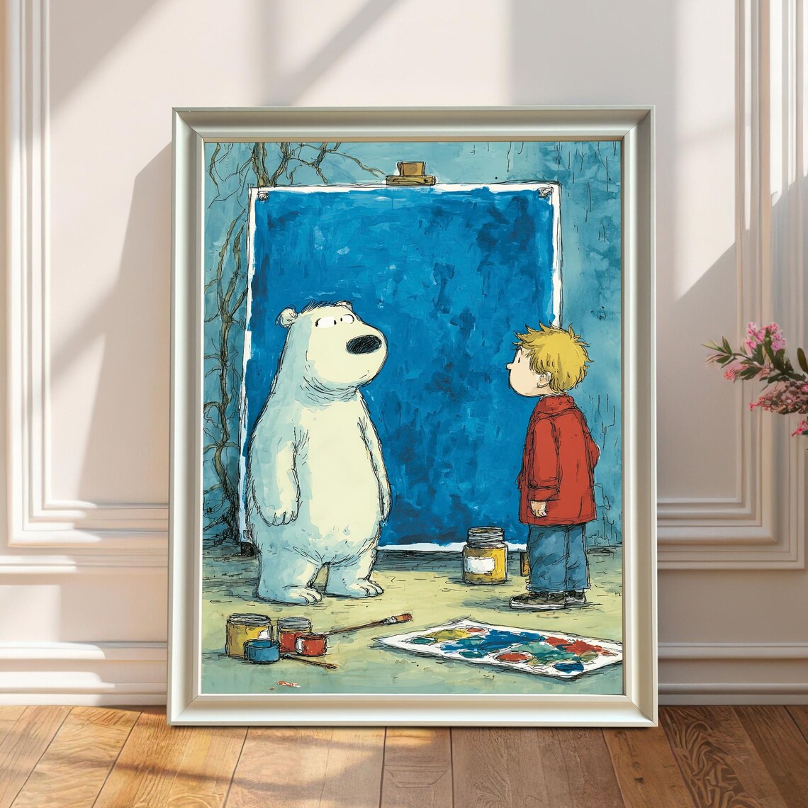 Whimsy Polar Bear Boy Art Print, Kids Room Decor