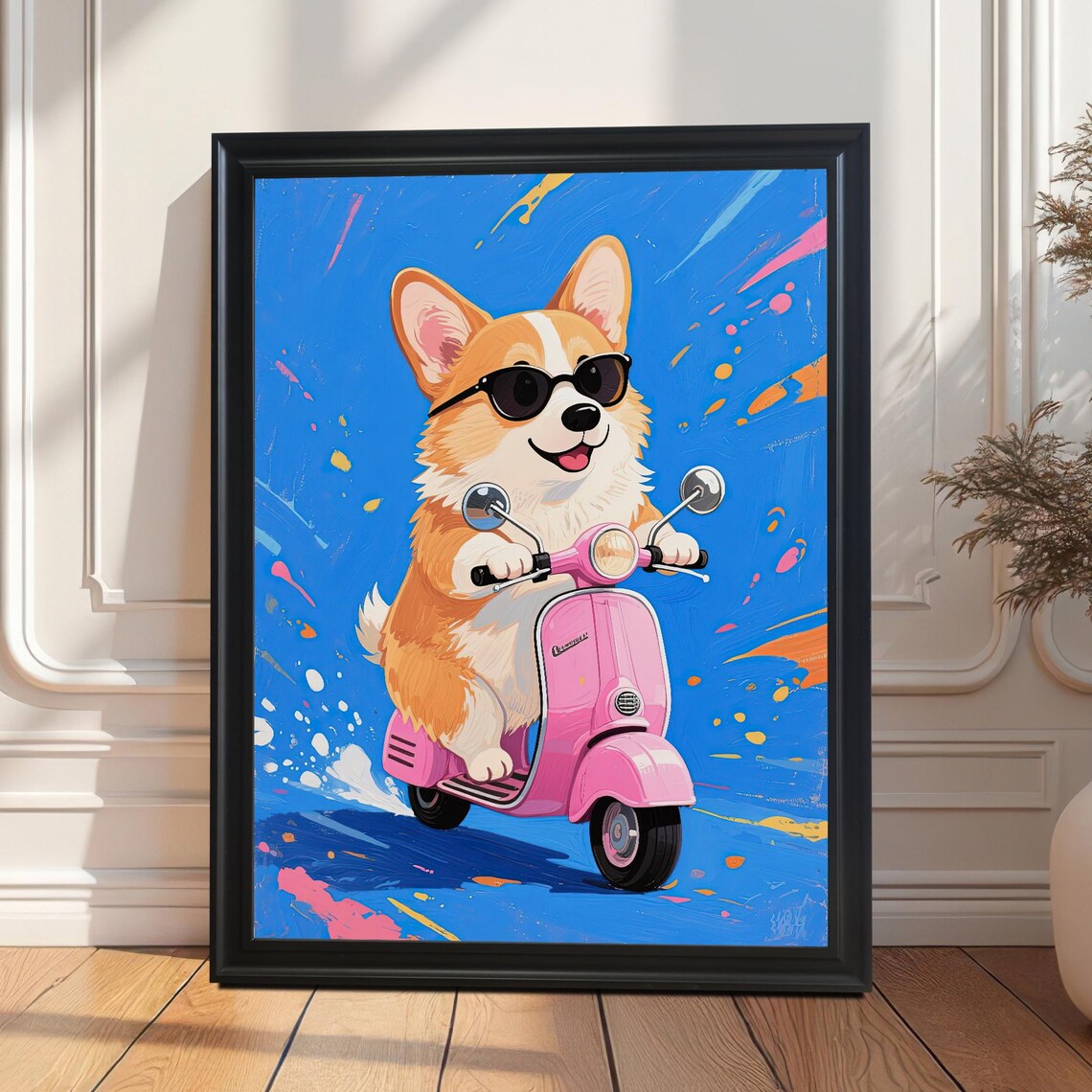 Cool Corgi Riding Pink Scooter Sunglasses Fun Pop Art Dog Poster