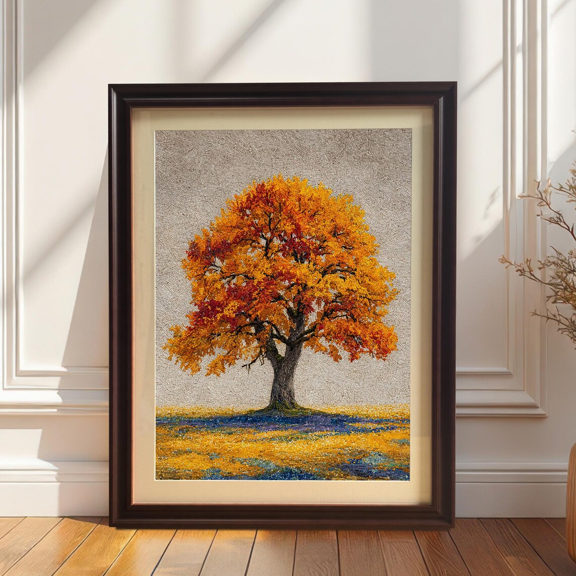 Mosaic Textured Autumn Tree Landscape Art Print