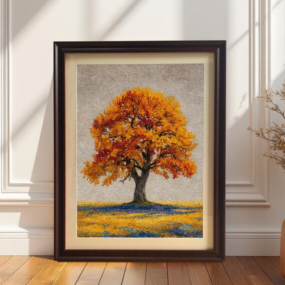 Mosaic Textured Autumn Tree Landscape Art Print