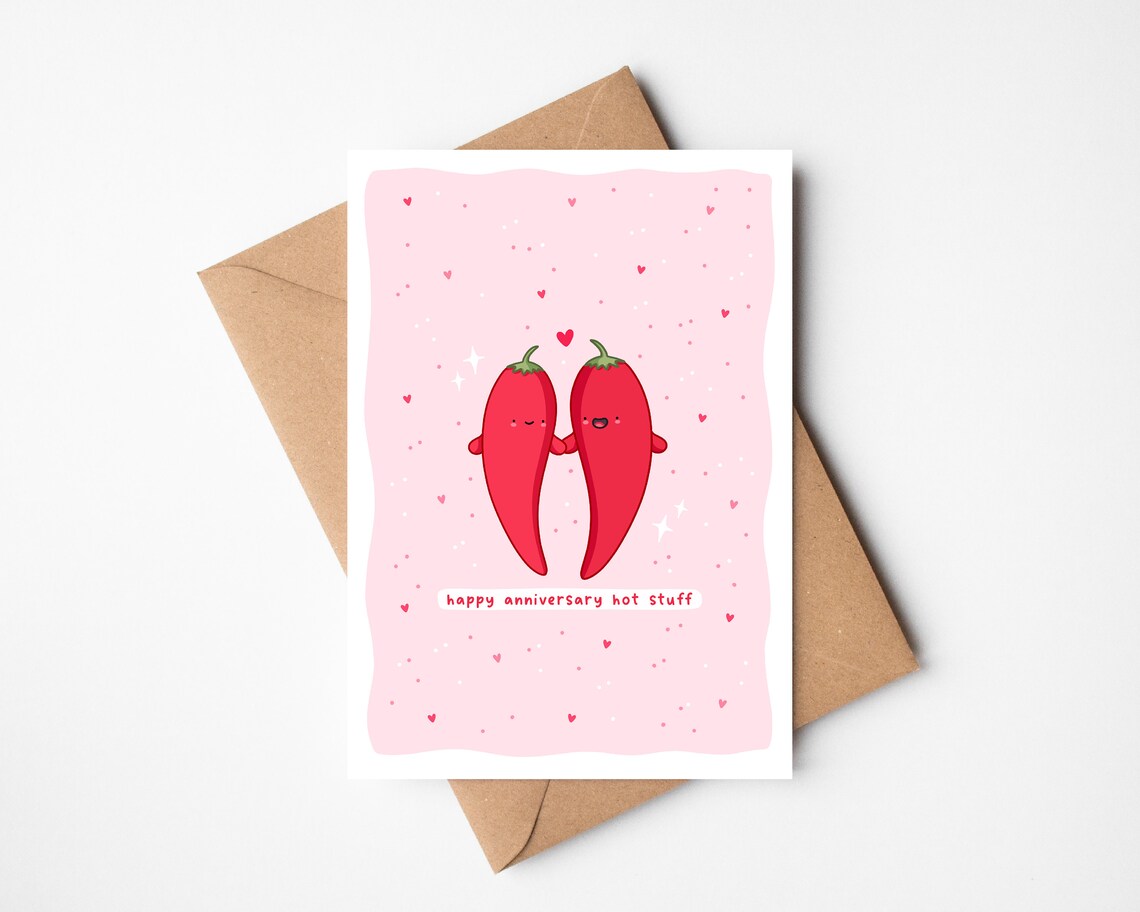 Happy Anniversary Hot Stuff Card Funny Pun Anniversary Card Punny Kawaii - Image 4