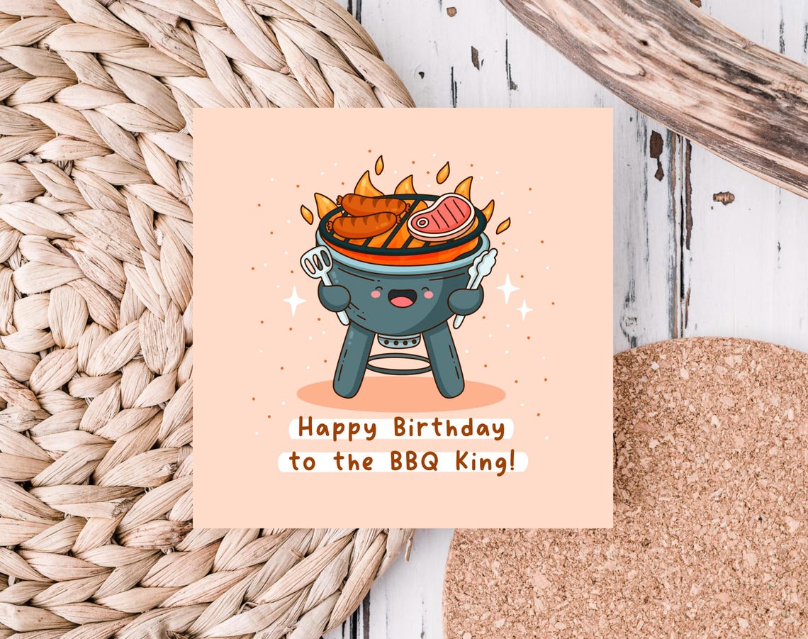 Kawaii BBQ Grill Birthday Pun Poster with Happy Birthday BBQ King - Image 4