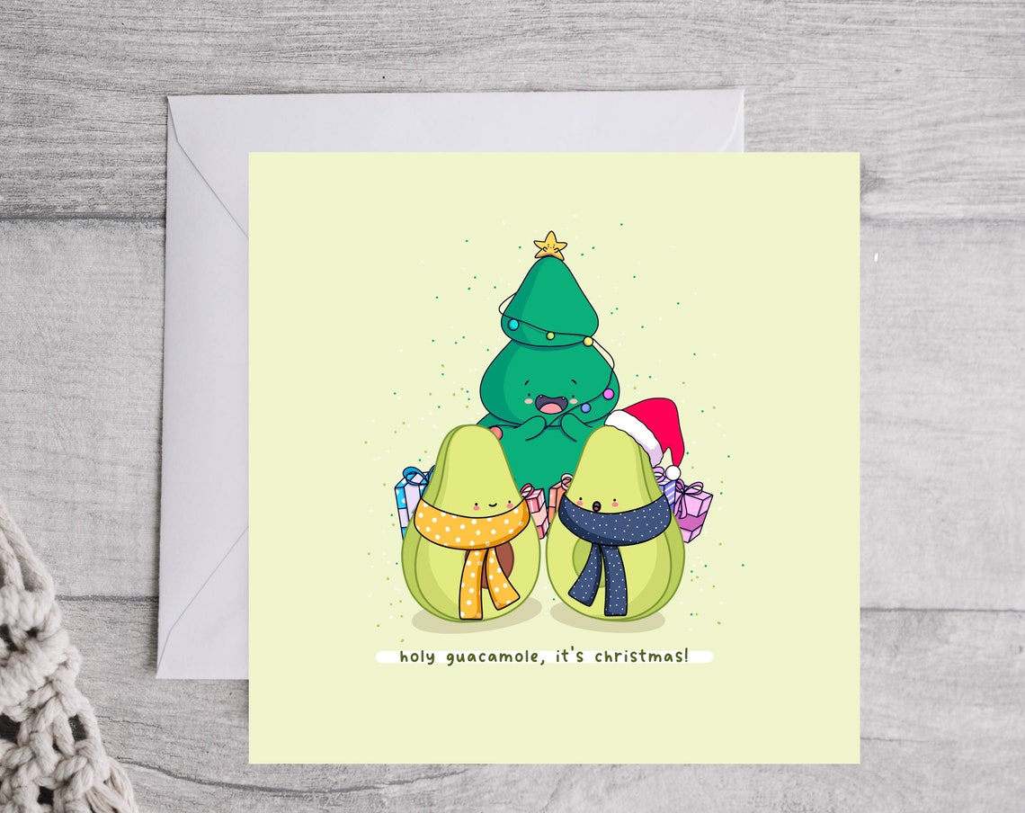 Holy Guacamole It's Christmas Cute Avocado Holiday Card Art Poster - Image 3