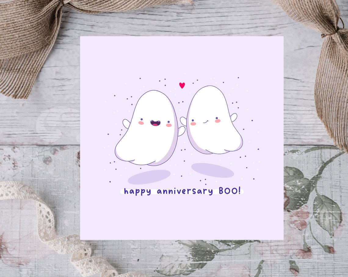 Happy Anniversary Boo Kawaii Ghost Couple Love Card Gift Poster - Image 2