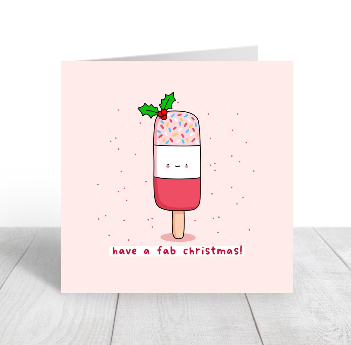 Kawaii Have a Fab Christmas Ice Lolly With Holly Pun Art Print - Image 4