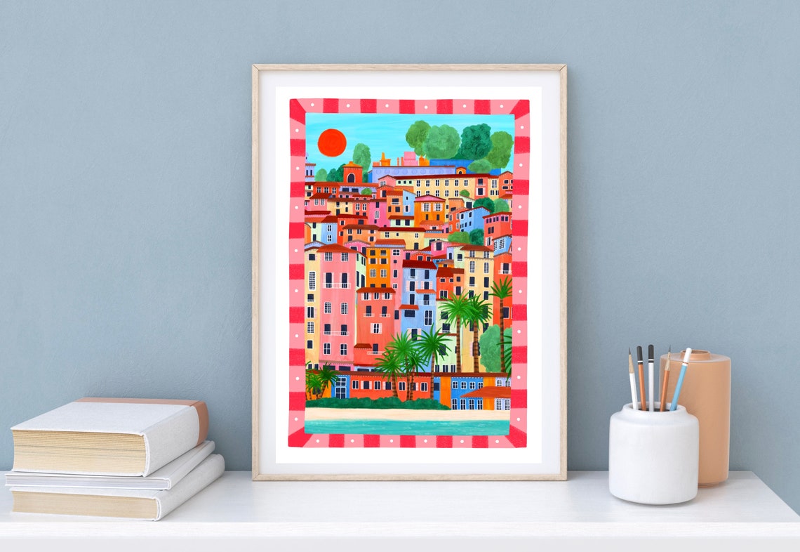 French Riviera Art Print Menton Art Print France Wall Art Travel Print Travel Poster France Art Print - Image 2