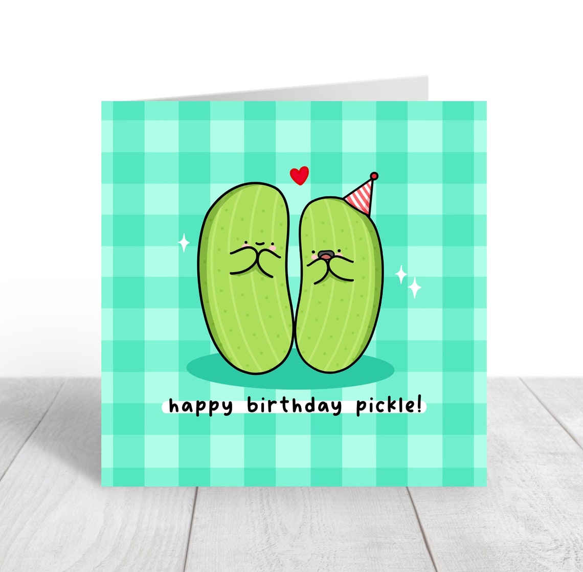 Kawaii Happy Birthday Pickle Smiling Pair Party Hat Pun Art Print - Image 3