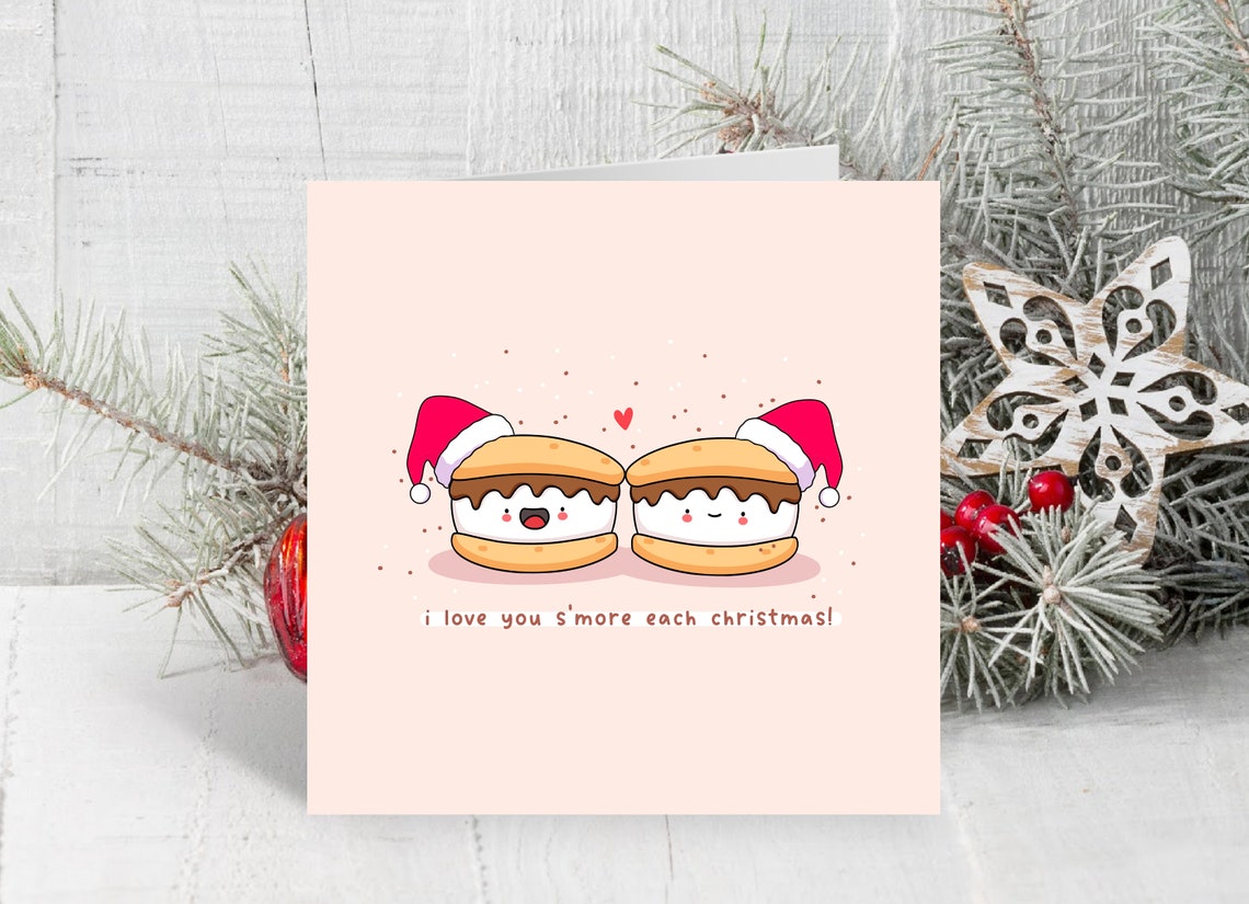 Kawaii Smores Christmas Pun Poster with Santa Hats Love Each Year - Image 3