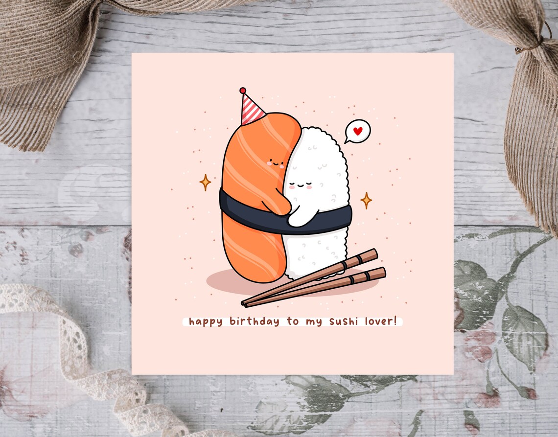 Salmon Nigiri Sushi Hug Happy Birthday Sushi Lover Pun Wall Art - Image 3
