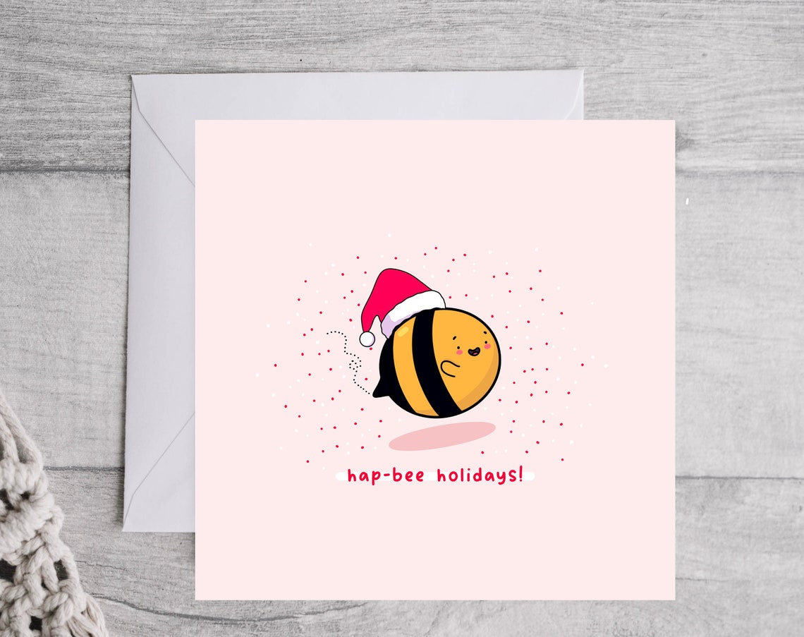 Hap-bee Holidays Cute Bee Wearing Santa Hat Holiday Card Poster - Image 2
