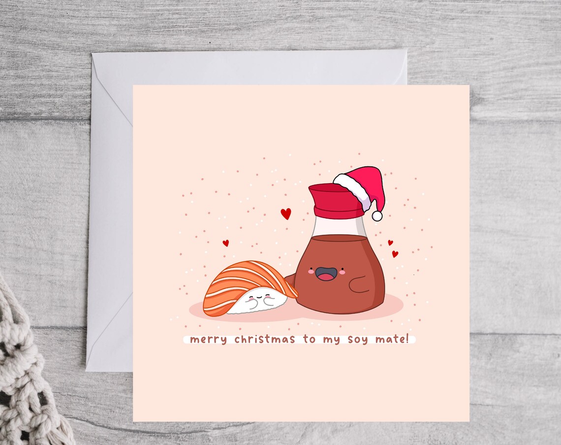 Cute Kawaii Sushi Christmas Poster, Romantic Holiday - Image 3