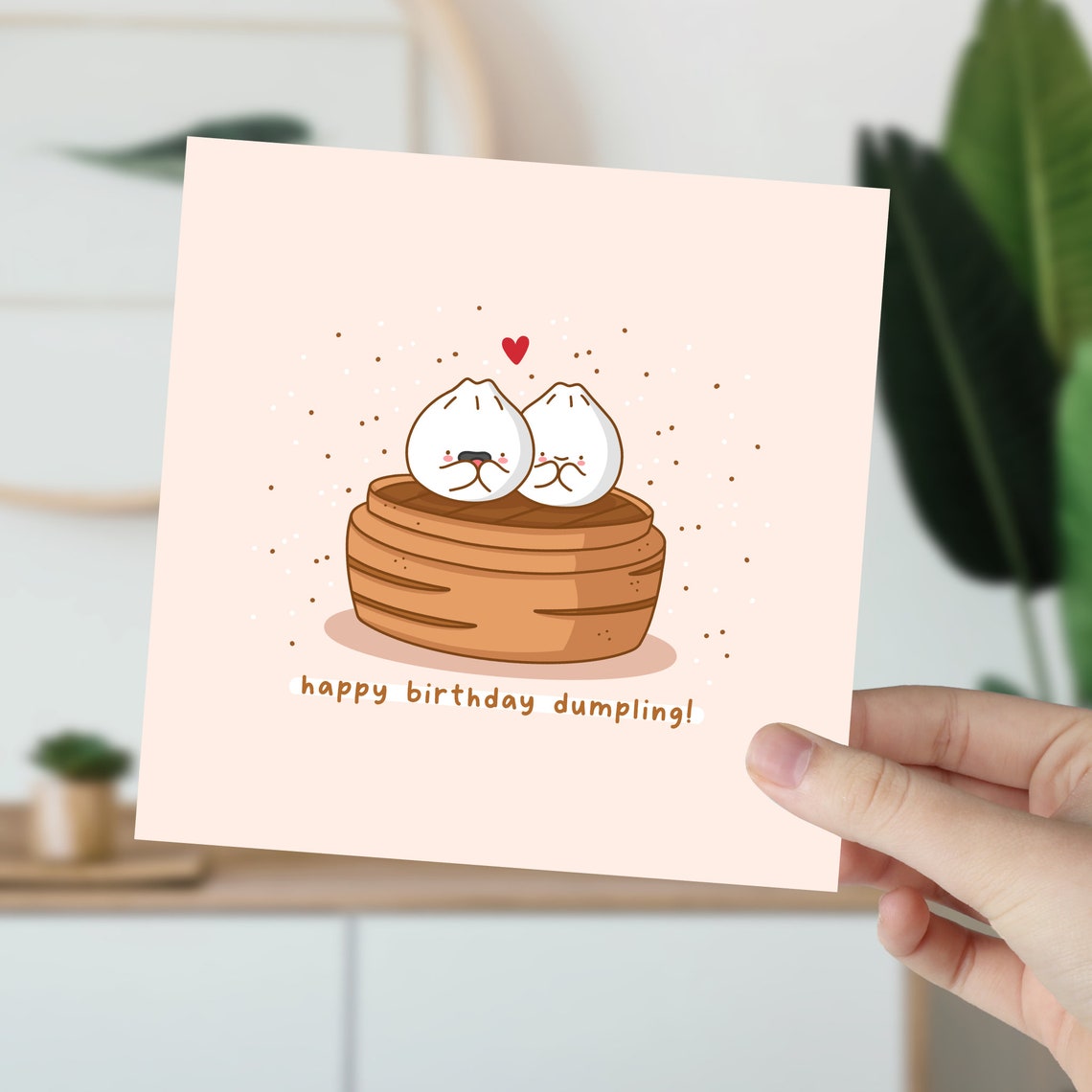 Bao Buns in Steamer Happy Birthday Dumpling Card Kawaii Print - Image 5