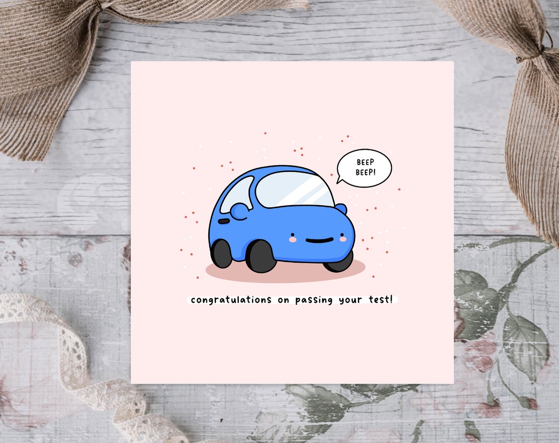 Beep Beep Blue Car Congratulations On Passing Your Test Print - Image 2