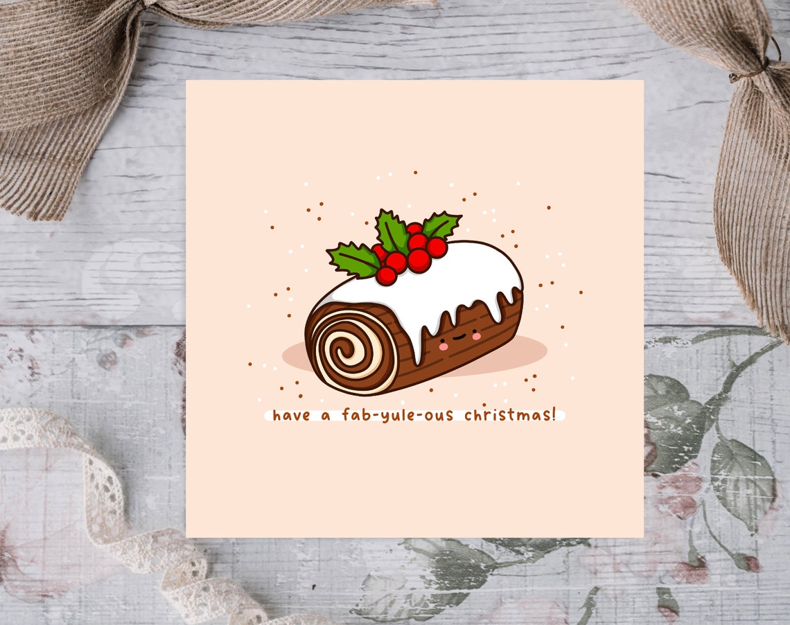 Have A Fab-Yule-Ous Christmas Yule Log Illustrated Card Print - Image 3