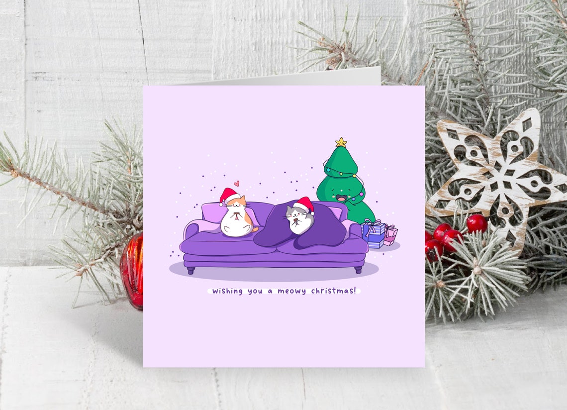 Wishing You a Meowy Christmas Two Cute Cat Holiday Card Poster - Image 3