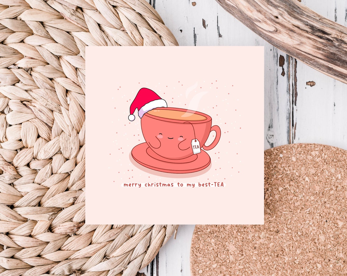 Smiling Tea Cup In Santa Hat Merry Christmas Best Tea Wall Art - Image 2