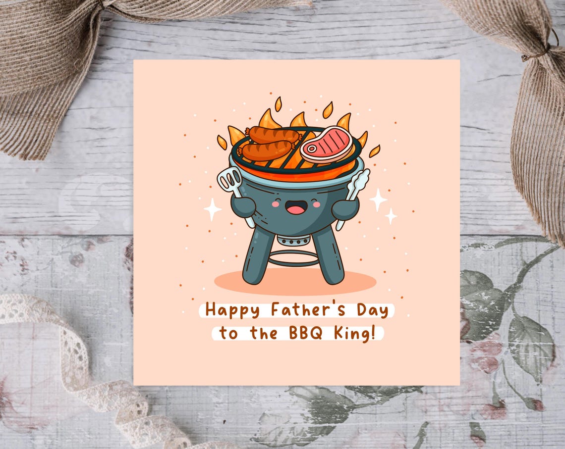 Kawaii Happy Fathers Day to the BBQ King Grill Pun Art Print - Image 2