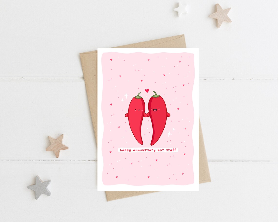 Happy Anniversary Hot Stuff Card Funny Pun Anniversary Card Punny Kawaii - Image 5