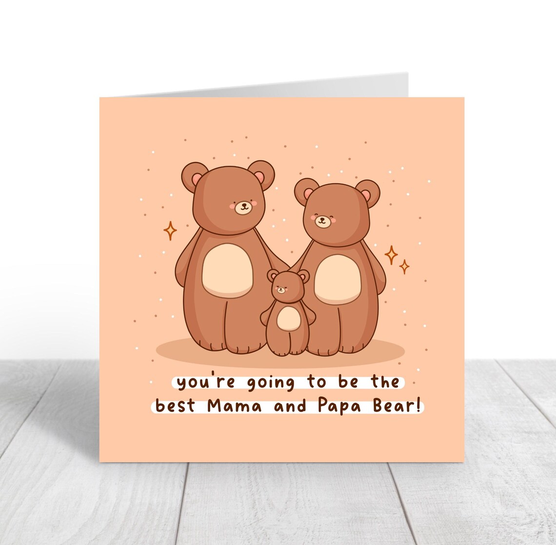 Sweet Bear Family Mama and Papa Bear New Baby Card Kawaii Print - Image 2