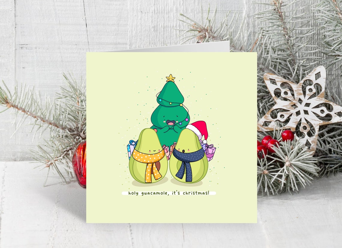 Holy Guacamole It's Christmas Cute Avocado Holiday Card Art Poster - Image 4