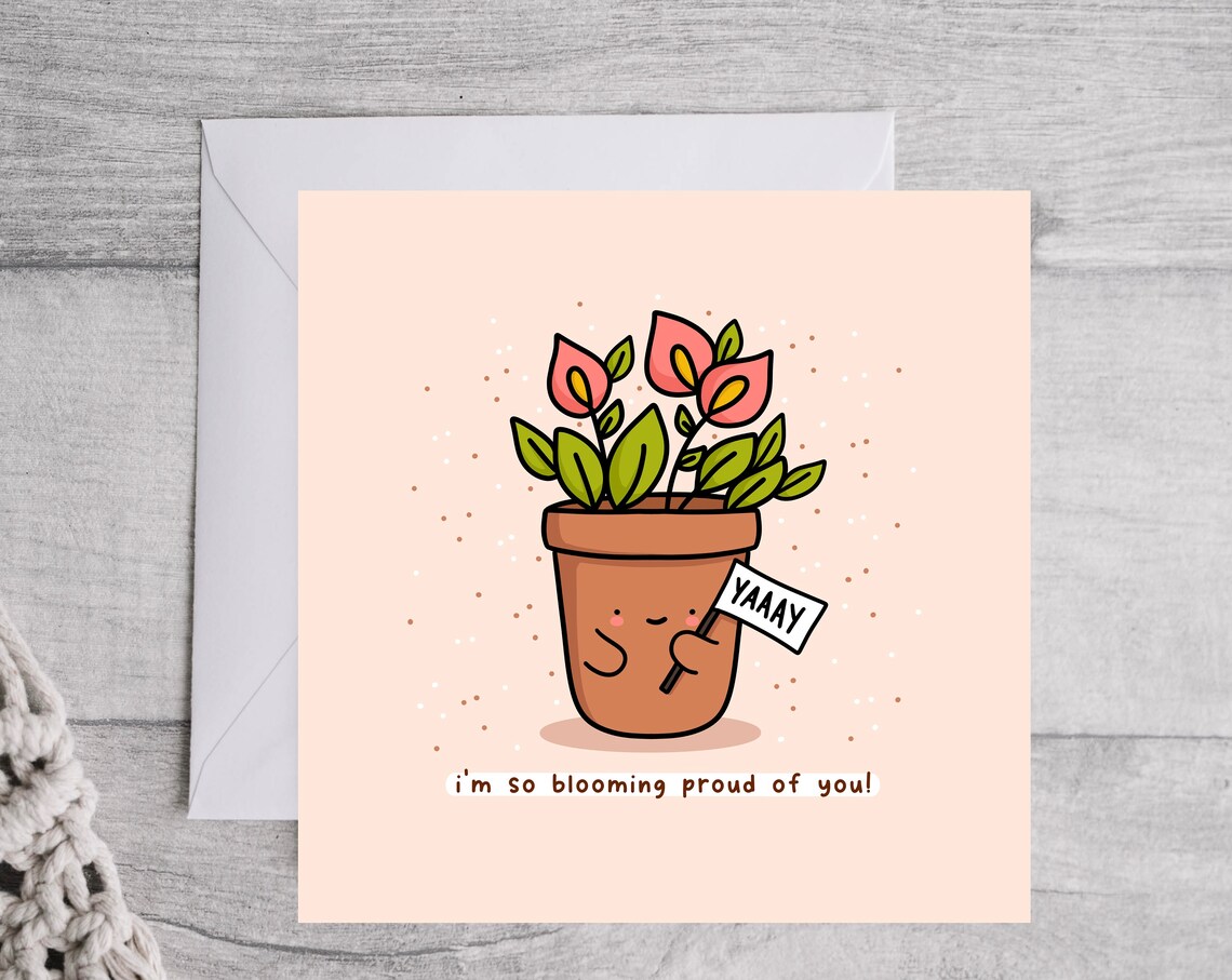Flower Pot Waving YAAAY Sign So Blooming Proud Of You Pun Wall Art - Image 2