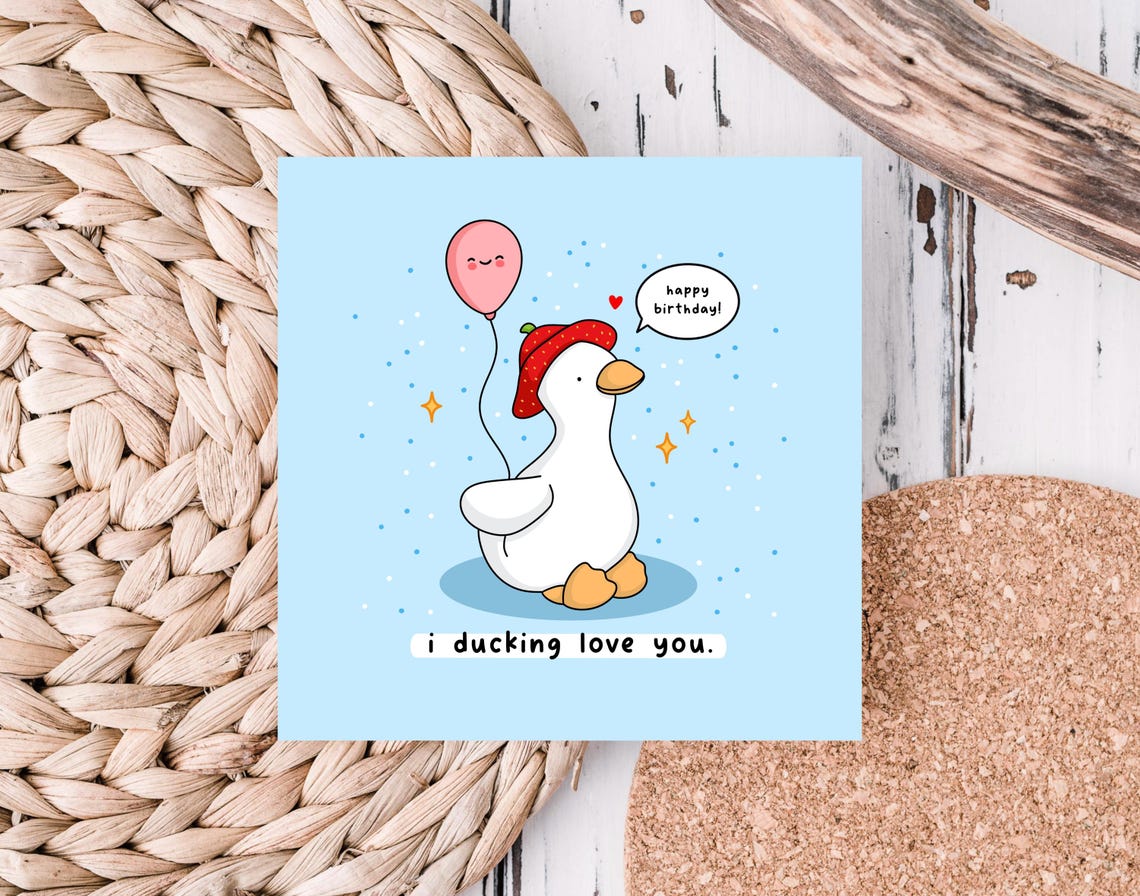 Funny Kawaii Duck Pun I Ducking Love You Happy Birthday Poster - Image 5