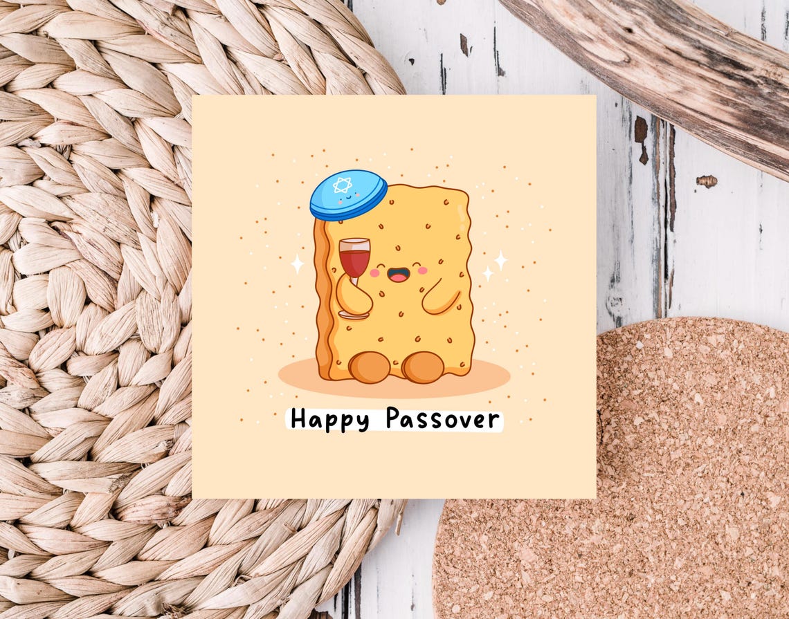 Happy Passover Cute Matzo and Wine Holiday Greeting Card Art Poster - Image 4
