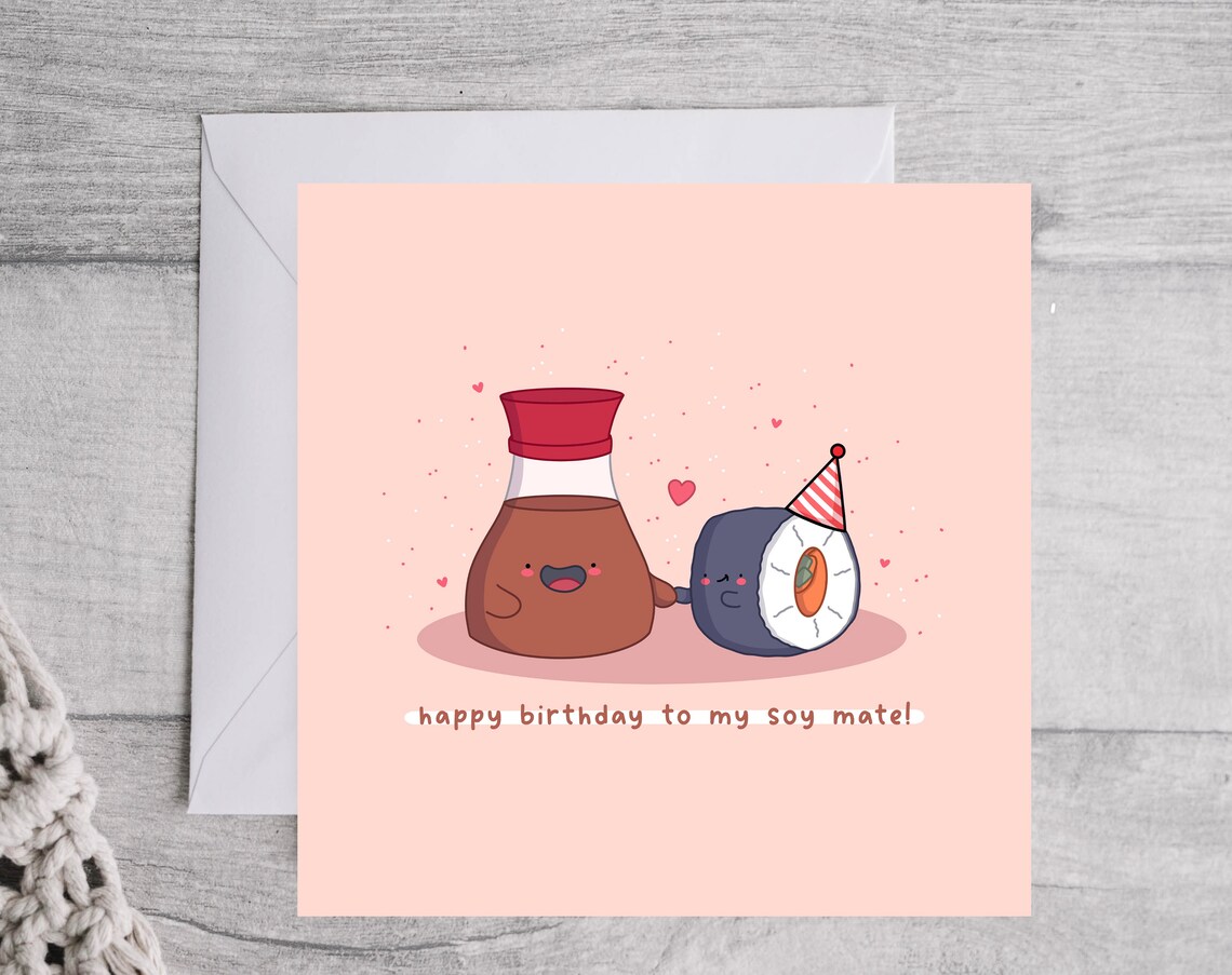Soy Sauce and Sushi Roll Soy Mate Birthday Card Kawaii Print - Image 2