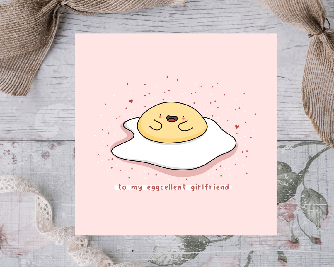 Smiling Fried Egg Eggcellent Girlfriend Birthday Card Cute Print - Image 3