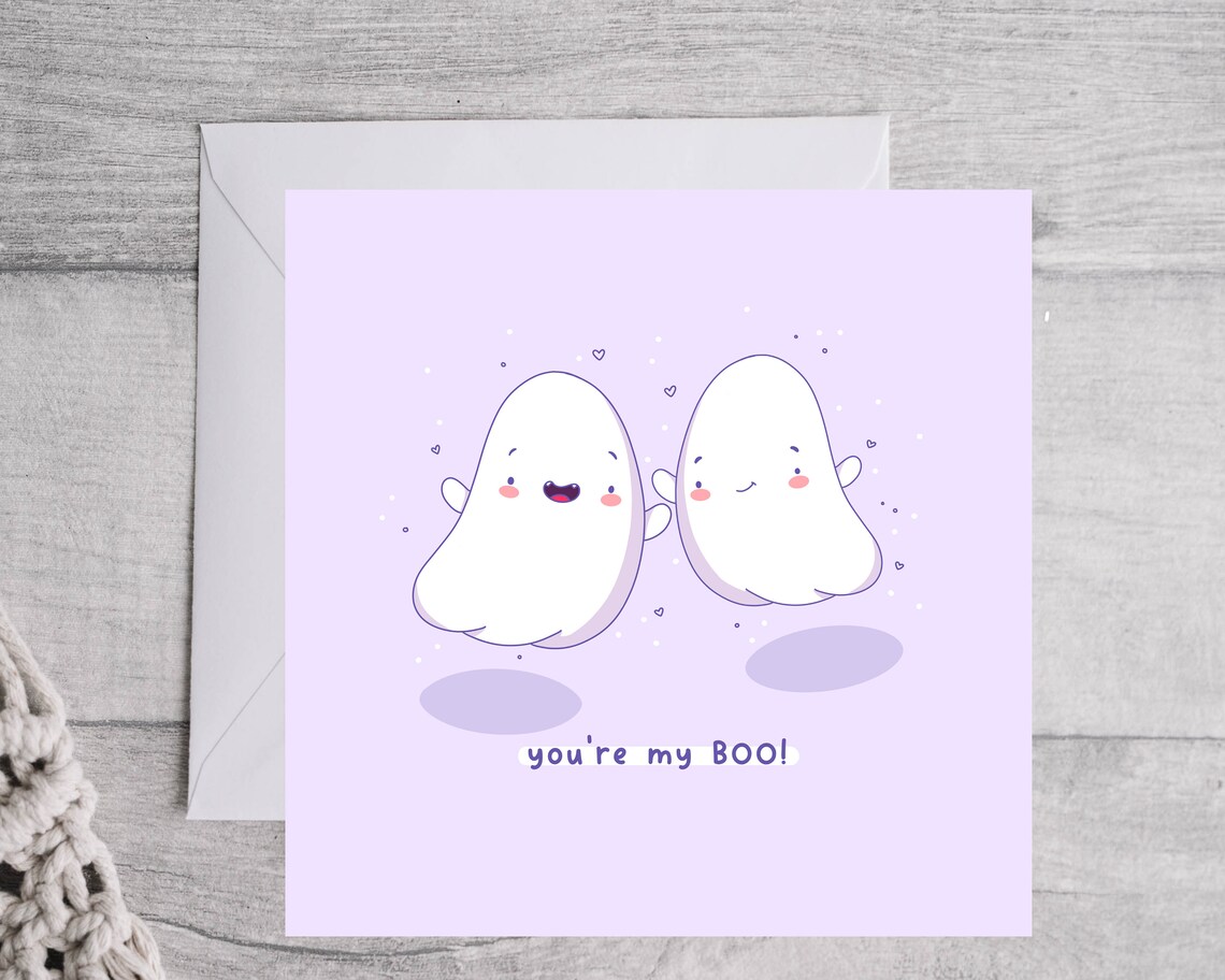 Cute Kawaii Ghost Couple You Are My Boo Love Pun Card Art Print - Image 3