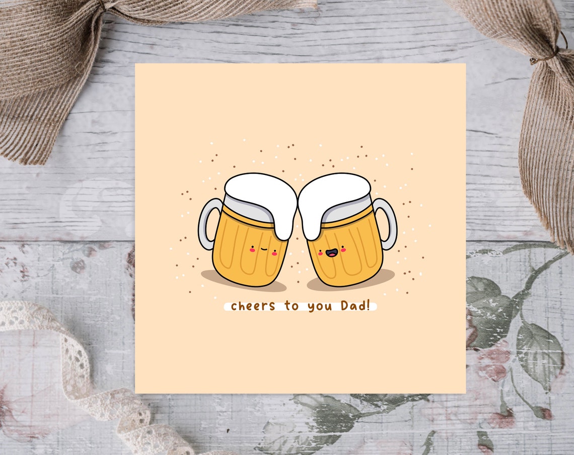 Beer Mugs Clinking Cheers To You Dad Funny Fathers Day Wall Art - Image 2