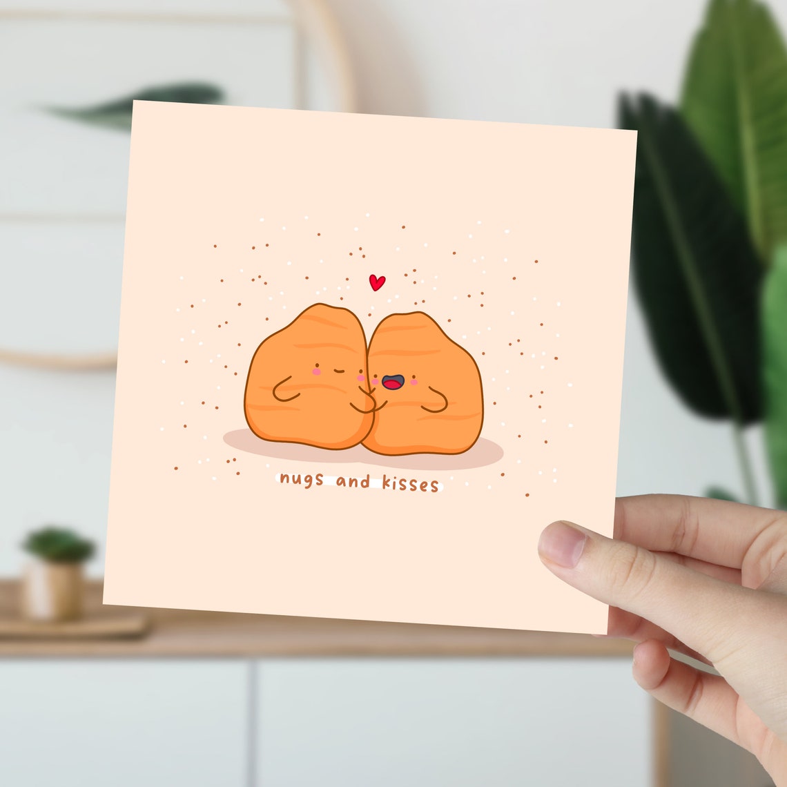Cuddling Chicken Nuggets Nugs and Kisses Love Card Cute Print - Image 5