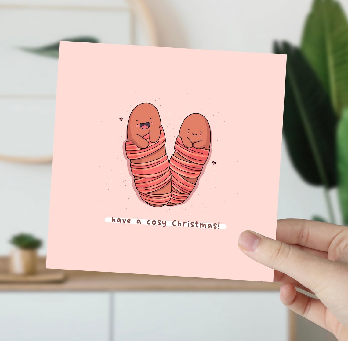 Cute Pigs In Blankets Have A Cosy Christmas Kawaii Card Wall Art - Image 5