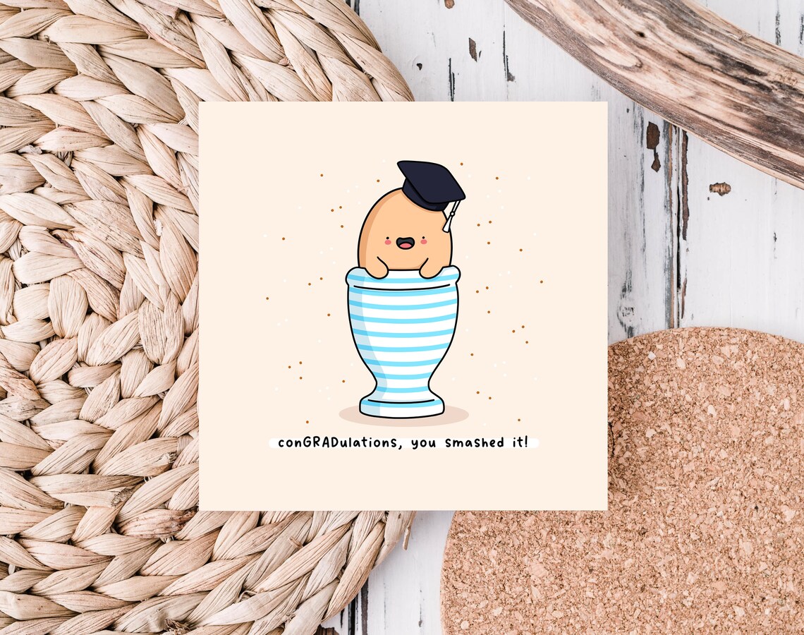 Smashed It Funny Graduation Card Kawaii Graduation Card Graduation Pun Card Egg Pun - Image 2