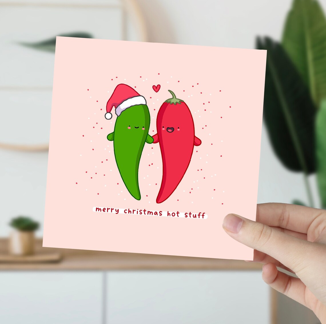 Kawaii Christmas Card - Romantic Chilli Pun - Image 5