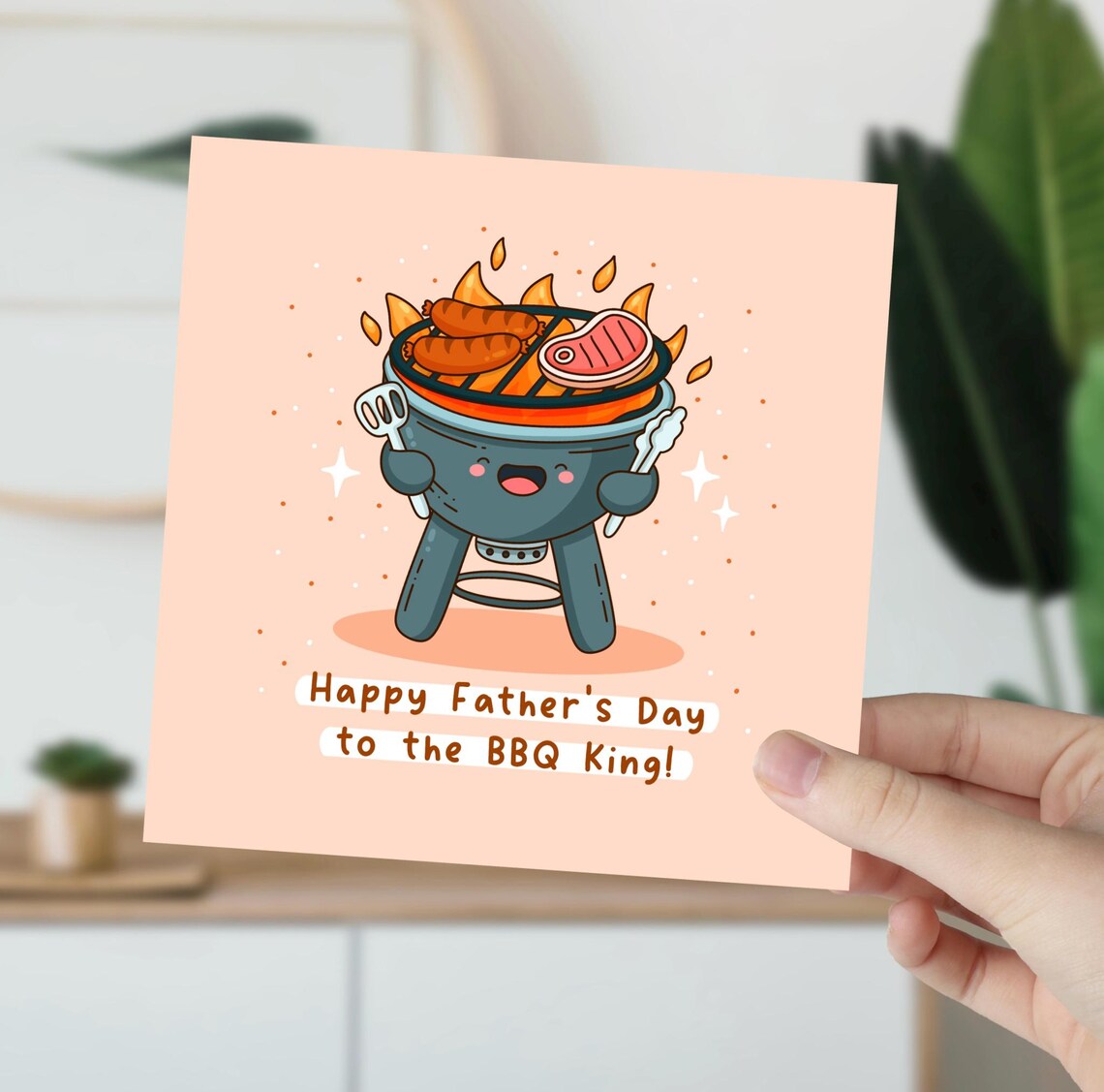 Kawaii Happy Fathers Day to the BBQ King Grill Pun Art Print - Image 3