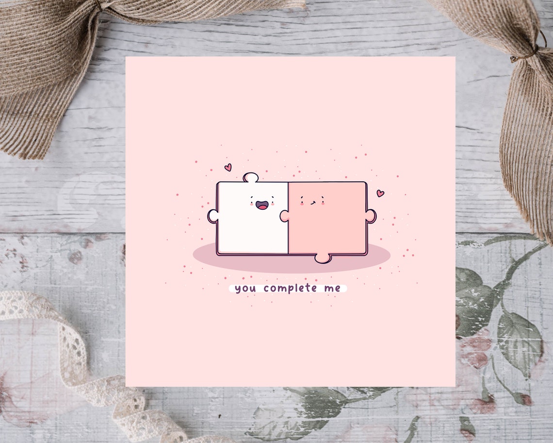 You Complete Me Sweet Puzzle Pieces Kawaii Love Card Art Poster - Image 2