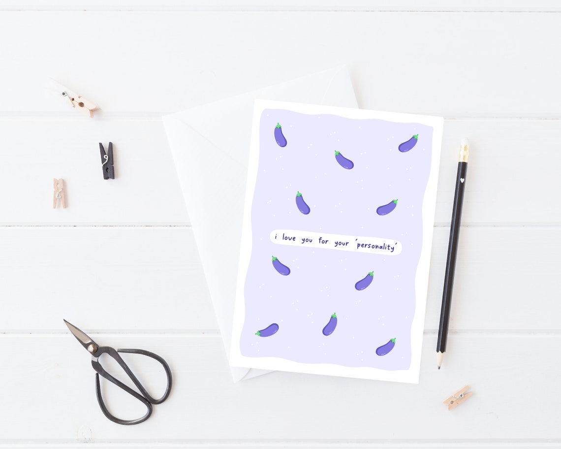 I Love You For Your Personality Cheeky Aubergine Card Poster - Image 4