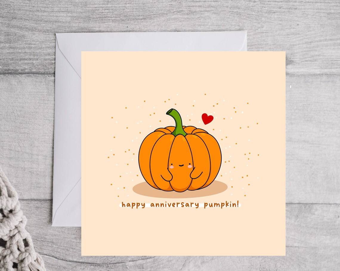 Happy Anniversary Pumpkin Card, Kawaii Style - Image 3