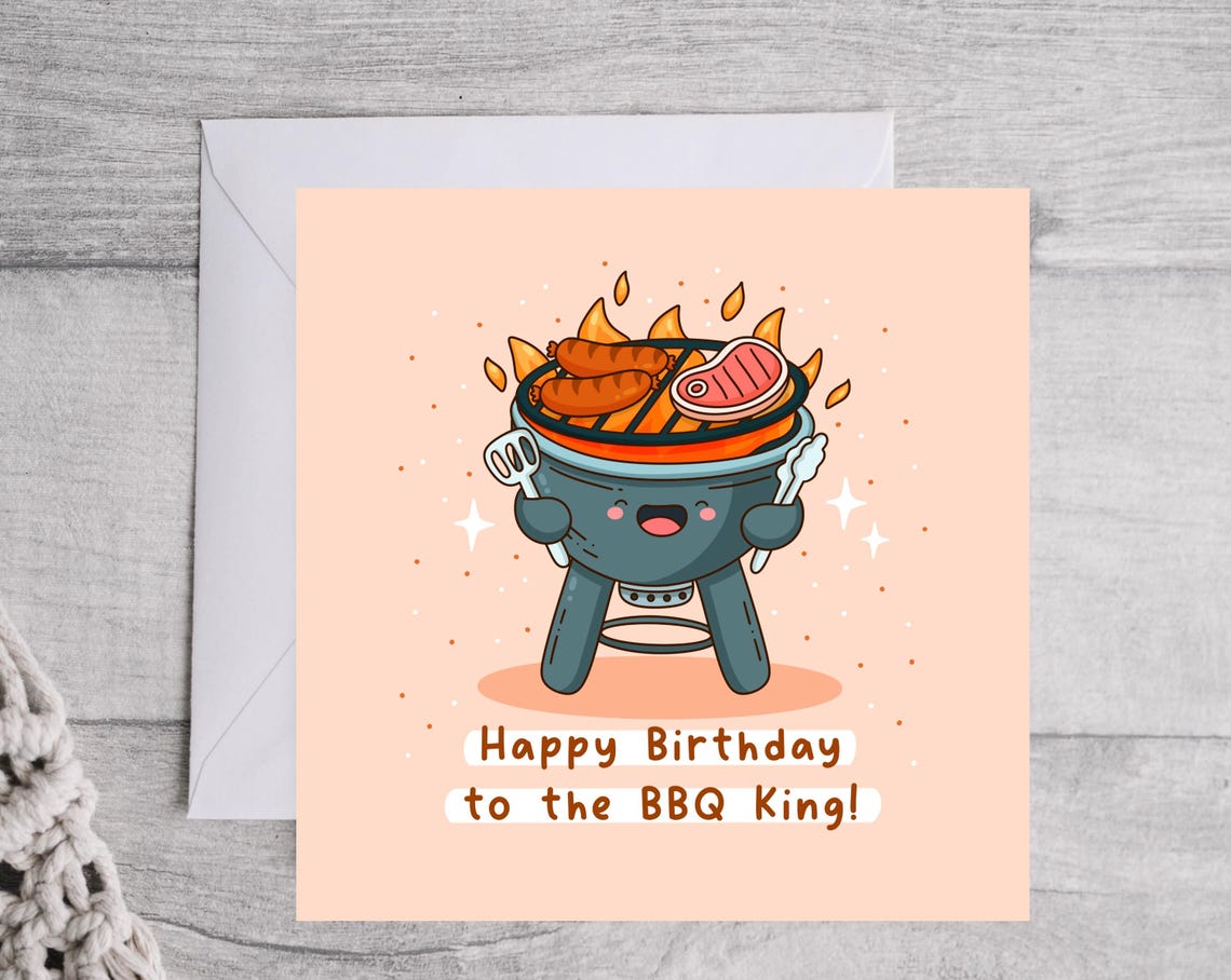Kawaii BBQ Grill Birthday Pun Poster with Happy Birthday BBQ King - Image 3