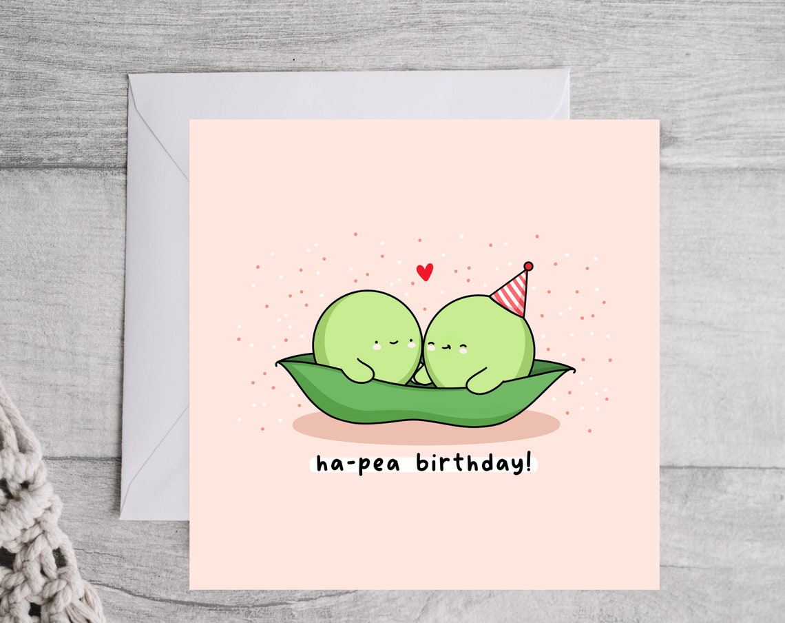 Ha-Pea Birthday Kawaii Peas In A Pod Party Hat Birthday Card Poster - Image 3