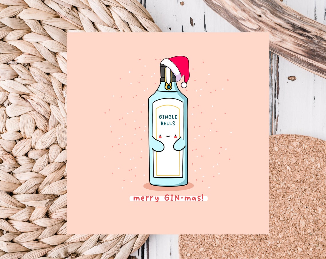 Merry Gin-mas Cute Gin Bottle Christmas Pun Holiday Card Poster - Image 3