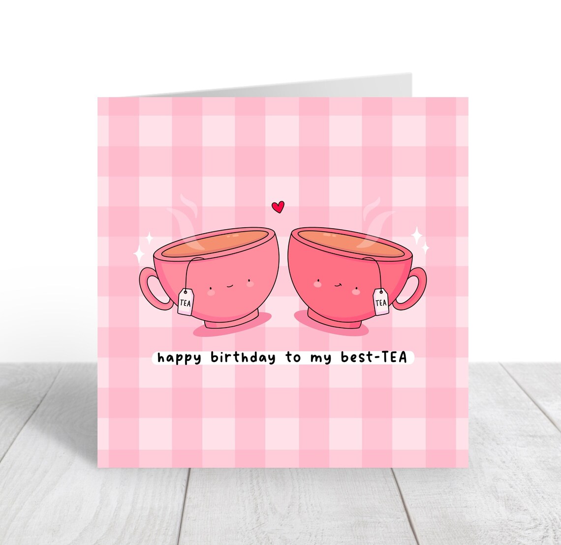 Kawaii Happy Birthday to My Best-TEA Pink Teacups Pun Art Print - Image 4