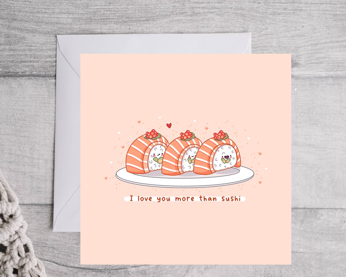 Kawaii Salmon Sushi Trio I Love You More Than Sushi Pun Art Print - Image 4